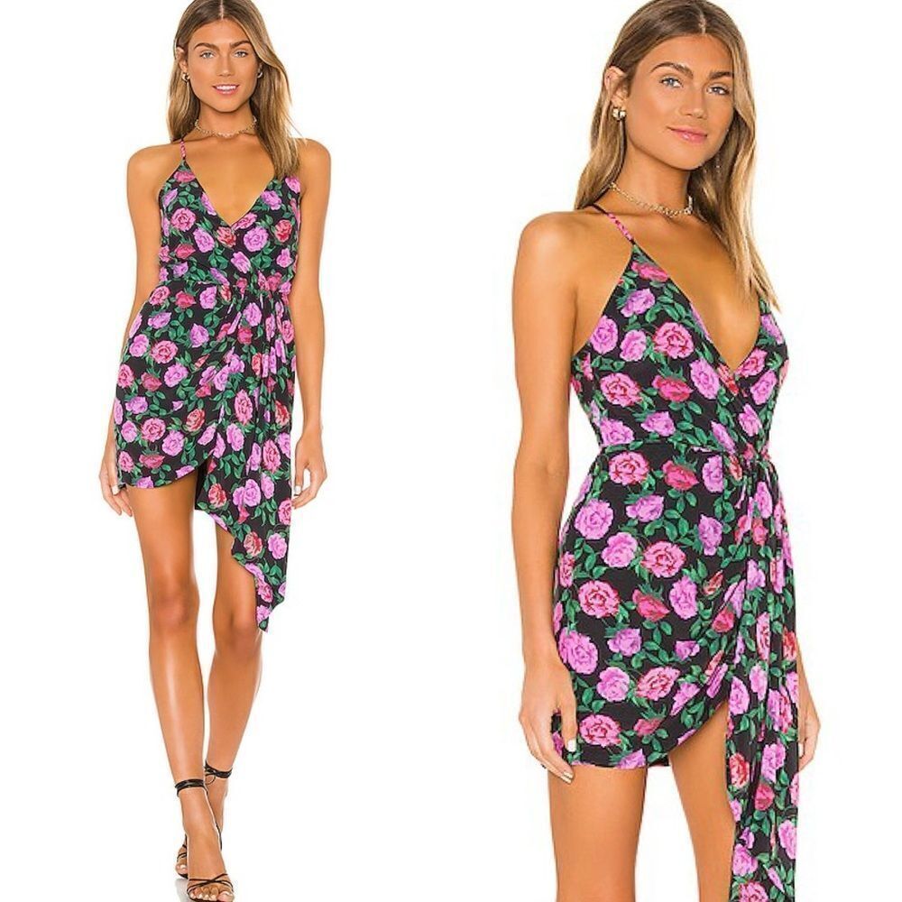 NWT Lovers And Friends Kamala Mini Black Dress Floral Pink Size M
